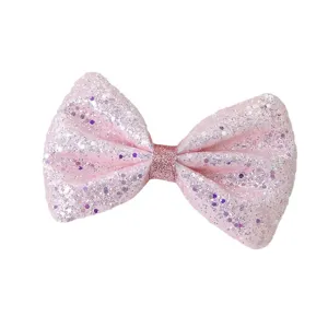Barrette nœud papillon rose pailleté pour filles, accessoire de cheveux brillant DIY craft