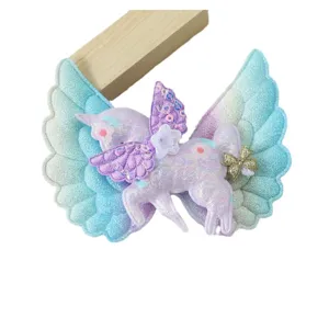 Kids glitter unicorn hair clip with gradient angel wings cute side clip for girls hair accessories
