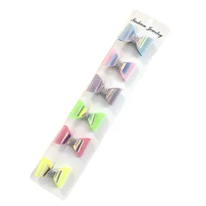 Set of 6 colorful laser glitter bow hair clips cute side clips sweet hair accessories for girls.