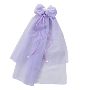 Bonita pinza de pelo de lazo de tul morado con diseño de concha de sirena para niñas