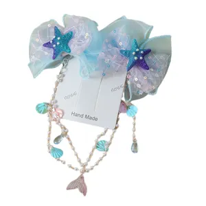 Pinza de pelo de sirena para ninos con cadena frontal de perlas accesorios de pelo oceano