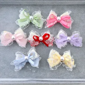 Fatto a Mano Tessuto Doppio Fiocco Molletta Per Capelli Con Perla Artificiale Stile Lolita Dolce Merletto Pinza A Coccodrillo Accessori Per Capelli Per Ragazze Donna