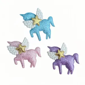 Glitter unicorn patch with angel wings and gold star, perfect for DIY hair clips and bags accessories.