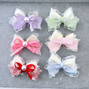 Mollette per capelli con fiocco in pizzo a doppio strato fatte a mano, stile Lolita carine.