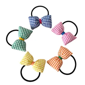 Détail chouchou nœud carreaux en tissu, accessoires cheveux mignons pour tous les jours.