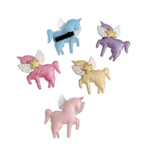 Glitter unicorn winged hair clips cute cartoon star hair accessories for kids girls 5pcs