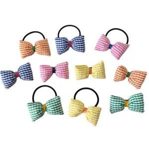 Bel ensemble d'élastiques et pinces à cheveux avec nœud vichy, jolis accessoires doux.