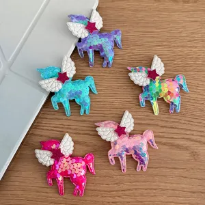 Mignonne Pince à Cheveux Licorne en Paillettes Dessin Animé Étoile Aile Coiffure Paillettes Cheval Animal Épingles Sacs Vêtement Accessoires Bricolage Pour Enfants Fille