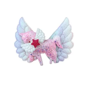Cute glitter unicorn hair clip with angel wings for girls sweet side hair accessories.