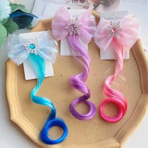 Kids colorful wig bow hair clip cute party hair accessories for children daily wearing