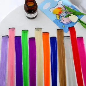 Extensions de cheveux colorées à clips mèches lisses synthétiques pour coiffure de femmes.