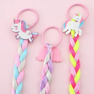 Elastici per capelli con treccia parrucca unicorno cartone animato per feste di ragazze.