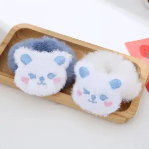 Set di elastici per capelli in peluche di orsetto, morbidi fermagli per coda di cavallo blu e bianchi.