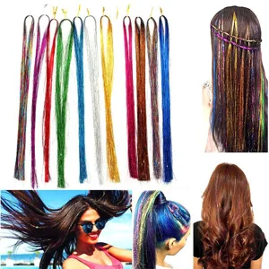 Extensions de cheveux tinsel scintillantes mèches métalliques colorées pour fêtes quotidiennes.