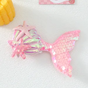 Cute pink mermaid tail starfish hair clip sparkling sequins sweet girls hair accessories
