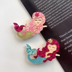 Glitter mermaid tail hair clips for kids, sparkling cute side bangs hair accessories set.