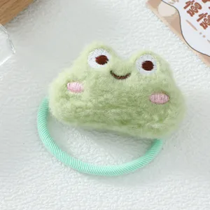 Lindo coletero de felpa verde con diseño de rana para niños y niñas, accesorio de cabello suave.