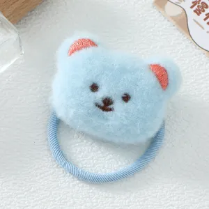 Lazo de pelo de oso de peluche azul lindo para niños, accesorio de pelo de invierno suave y tierno.