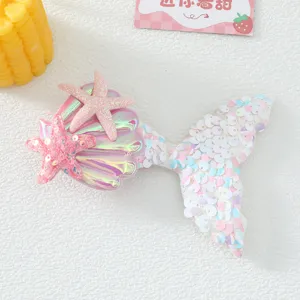 Cute mermaid tail hair clip with starfish and sequins for kids and girls daily wear accessory.