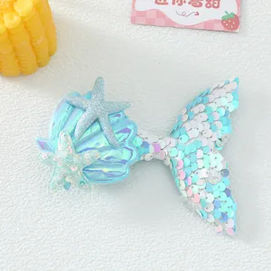Children cartoon mermaid tail starfish hair clip sparkly sequin shell hair accessory cute