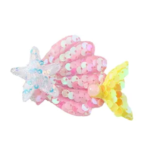 Jolie pince à cheveux sirène coquillage pour enfants barrette à paillettes brillante.
