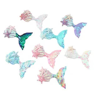 Children glitter mermaid tail hair clips cute seashell starfish hairpin hair accessories set