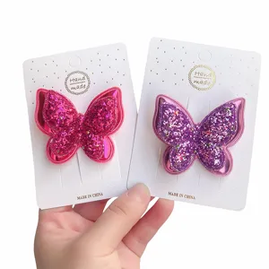Glänzendes Leder Schmetterling Haarnadeln Glitzer Pony Clips für Mädchen Haar Accessoires