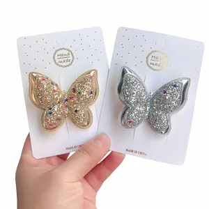 Kinder Glitzer doppelte Schicht Schmetterling Haarnadeln Haaraccessoires süße Haarklammern