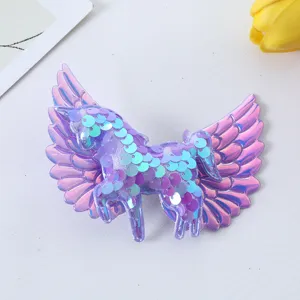 Kids sequin unicorn wing hairpin detail, sparkling purple hair clip for cute little girls daily wear.