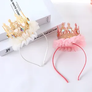 Glänzendes Prinzessinnen Kronen Haarband für Mädchen Party, süßes Netz Spitzen Accessoire.