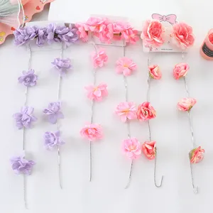 Dulce Pinza para Cabello de Flor de Tela Con Cadena de Borla Larga de Strass Horquilla Trenzada Fresca Tocado para Mujeres Niñas Regalo de Joyería para Fiesta Diaria