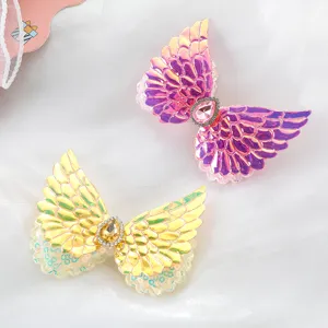 Cute children hair clips angel wings sparkling rhinestone hair accessories for cute girls