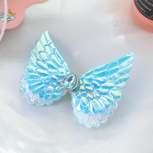 Kids angel wings hair clip sparkly blue crystal side pin cute hair accessories for girls
