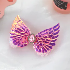 Cute shiny angel wings hair clip with pink crystal rhinestone for girls sweet hair accessories
