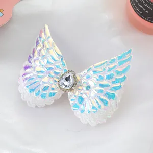 Cute angel wings hair clip with iridescent sequins and rhinestone for kids girls daily wear.