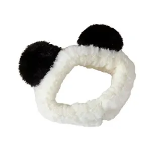 Bandeau panda pelucheux pour le visage, joli serre-tête maquillage doux pour les soins.