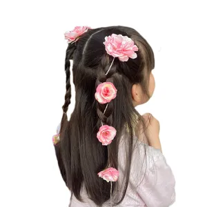 Bonitos ninos flores coloridas pelo trenza cadena cristal accesorio cabello de nina set.