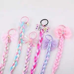 Trenzas de cola de caballo con peluca colorida para niños, lazos lindos y coleteros para el pelo.