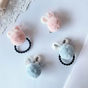 Joli ensemble d'élastiques et pinces à cheveux oreilles de lapin en peluche douce pour filles.