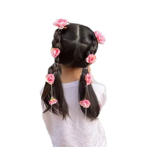 Niñas pinzas para el cabello flores trenzadas cadena de cristal borla accesorios lindos