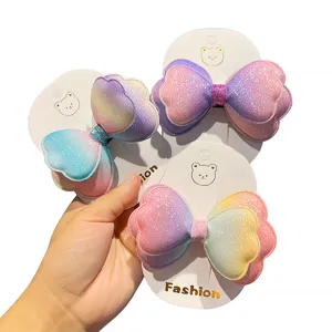 Fermagli per capelli con fiocco sfumato glitterato colorato per bambini, accessori.