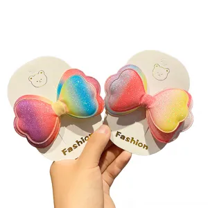 Bambini Doppio Strato Gradiente Fiocco Fermaglio Capelli Lucido Paillettes Copricapo Dolce Colorato Tessuto Pinza Orecchini Per Ragazze