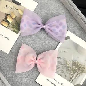 Children bow hair clips sweet organza polka dot cute hair accessories for baby girls