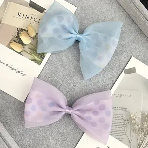 Cute kids polka dot mesh bow hair clip, sweet girls hair accessories for daily style.