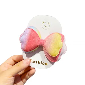 Pinza per capelli fiocco sfumato doppio strato colorato brillante bambini carino
