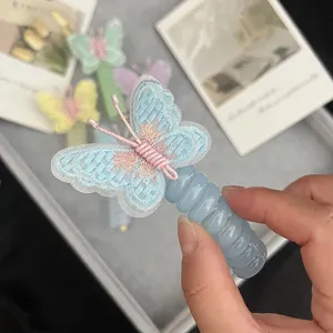 Children embroidered butterfly telephone wire hair tie cute high elasticity ponytail holder