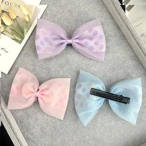 Sweet Princess Girls Bowknot Hair Clip Polka Dot Mesh Tulle Hairpins Kids Handmade Fabric Headwear Boutique Hair Accessories