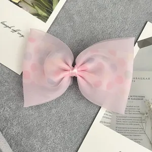 Cute girls pink polka dot mesh bow hair clip sweet organza hair accessory for kids