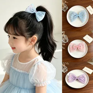Cute lovely polka dot mesh bow hair clip for sweet baby girls princess hair accessory
