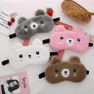 Cute Cartoon Bear Plush Sleep Eye Mask Comfortable Soft Breathable Blackout Sleeping Eye Cover For Travel Home Office Everyday Relaxation